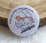 Buttons met naam model "love you to the moon", per stuk diverse designs 5cm of 7,5cm