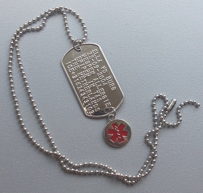 Dogtag rvs met medische bedel roestvaststaal