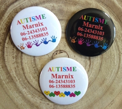 Button autisme diverse designs eigen tekst 5cm of 7,5 cm per stuk 