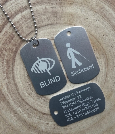 Dogtag slechtziend of blind 2-zijde gravure aluminium hoogglans  