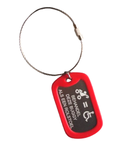 Sleutelhanger dogtag Behandel deze buggy als rolstoel penning aluminium 2-zijde gravure incl. RVS sleutelkabel 